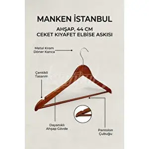 Manken İstanbul 3 Adet A Kalite Ahşap Ceket Askısı Gömlek Askısı Tişört Askısı Ahşap Askı Elbise Askısı