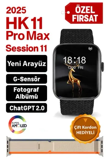 HK 11 ProMax Akıllı Saat Çift Kordonlu 2025 Model Nabız Uyku Spor Takibi Şarjı Uzun Yapay Zeka