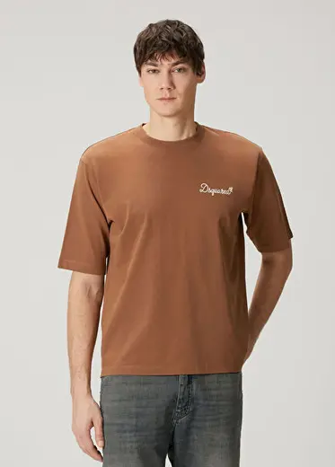 Kahverengi Logo Nakışlı T-shirt
