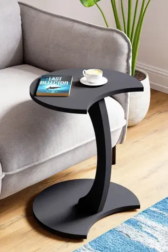 Intergo Jedi Tekerlekli Yan Sehpa Siyah Mermer Desen