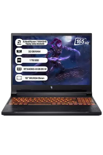 Acer Nitro V16 ANV16-41 AMD R7 8845HS 32 GB 1 TB SSD RTX4060-8 GB Dos 16" WUXGA 165Hz Taşınabilir Bilgisayar NH.QRUEY.005-32