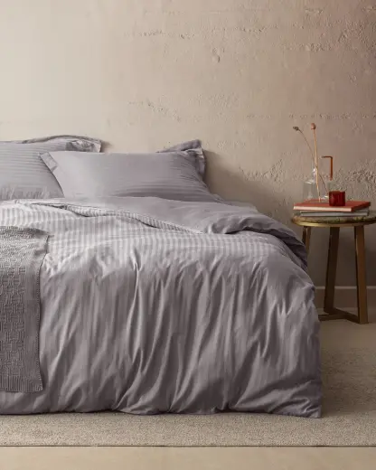 Elicia King Size %100 Pamuk Çizgili Saten Nevresim Takımı - Koyu Gri