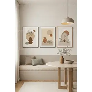 Tontilika Doğal Minimalist Natürmort 3’lü Ahşap Çerçeveli Tablo Seti 21x30 cm