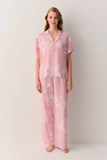 Pembe Ashley Gömlek Yaka Pijama Takımı