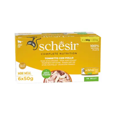 Schesir Jöle İçinde Ton Balıklı ve Tavuklu Yetişkin Kedi Konservesi 6x50gr