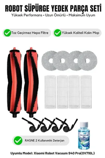 Robot Vacuum S40 Pro (OV71GL) 2 Ana Fırça 4 Yan Fırça 4 filtre 4 Mop 1 Deterjan