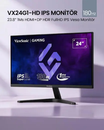 VIEWSONIC VX24G1-HD 24" 1ms MPRT 180HZ G-Sync SuperClear IPS FHD Gaming Monitor