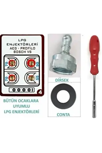 Lpg Ocak Memesi Enjektör 4 Lü Set, Dirsek Conta Lokma Anahtar Bütün Markalar