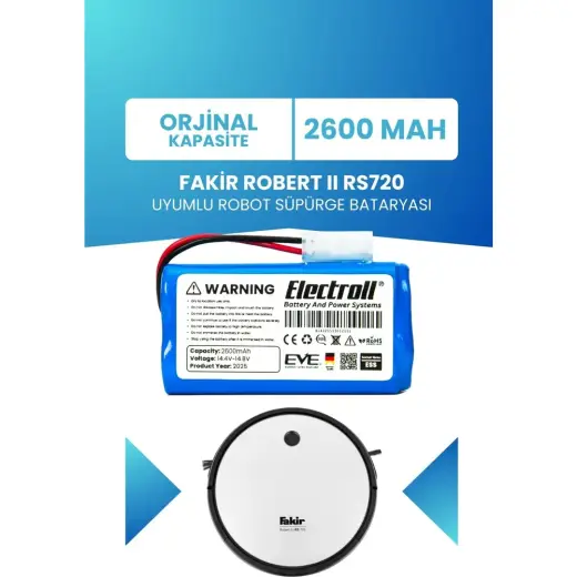Electroll Fakir Robert Rs720 Uyumlu Batarya (ORJİNAL KAPASİTE) 2600mah Pil Robot Süpürge Batarya Değişimi