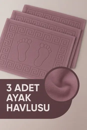 3 Adet %100 Pamuk En Iyi Emici Ayak Havlusu : Konforlu Banyo Paspası 50x70cm Terra Mürdüm