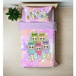 Labubu Pembe Baskılı Tek Kişilik Nevresim Takımı