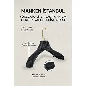 Manken İstanbul 3 Adet Gold Kancalı Plastik Ceket Askısı Kıyafet Askısı Takım Elbise Askısı