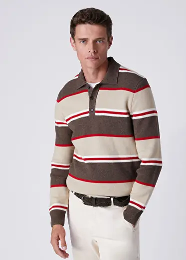 Vizon Polo Yaka Colorblocked Yün Triko