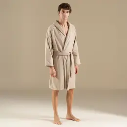Solıd Bambu Unısex Bornoz Koyu Bej 6