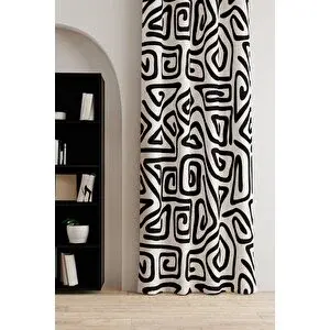 Ays Home Siyah Beyaz Soyut Desenli Fon Perde