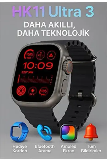 Watch HK 11 Ultra 3 49mm Amoled Ekranlı Çift Çekirdek İşlemcili 2 Kordonlu Akıllı Saat