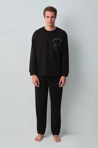 Siyah Weekend Erkek Pamuklu Pijama Takımı