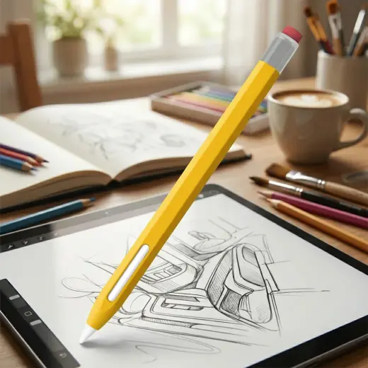 Caseonn Apple Pencil Pro Kılıf Klasik Retro Tasarım Mat Silikon Sarı (Ürün Kalem DEĞİLDİR)
