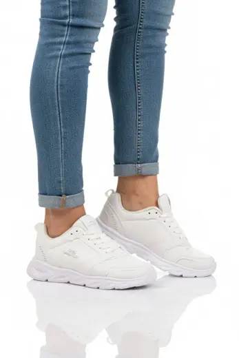 Beyaz Bağcıklı Cilt Unisex Spor Ayakkabı