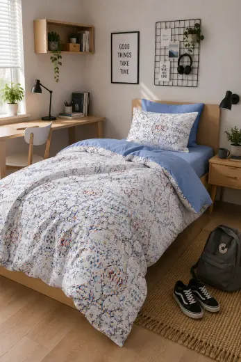 Mystory Home Lastikli Çarşaflı Tek Kişilik Nevresim Takımı Bluem