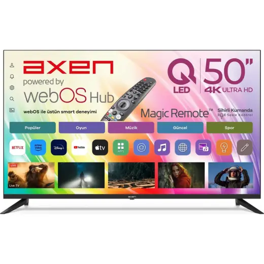 Axen AX50QUPRL-W02M 4K Ultra HD 50" 126 Ekran Uydu Alıcılı webOS Smart QLED TV