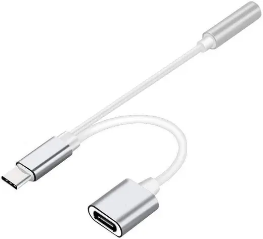 Microcase Konuşma Özellikli Type-C 2in1 Şarj + Kulaklık Dönüştürücü 3.5 mm jack Adaptör Gümüş AL2361