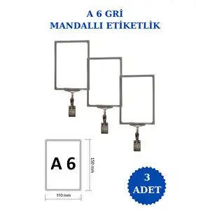 Manken İstanbul 3 Adet Gri A6 Mandallı Fiyat Etiketi Sepet Etiketi Çerçeveli Fiyat Etiketi Eşek Askılık Etiketi