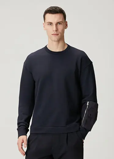 Lacivert Garnili Cep Detaylı Sweatshirt