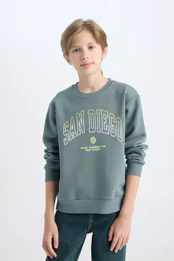 Bisiklet Yaka Baskılı Sweatshirt Erkek Çocuk