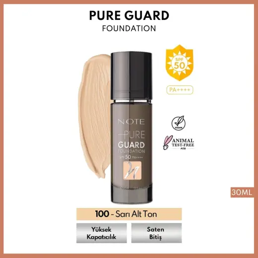 Note Pure Guard Foundation Fondöten 100 Sarı Alt Ton