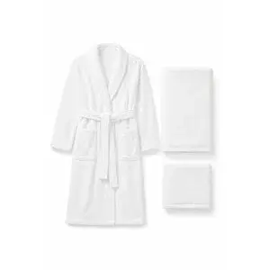 Mira Home 3 Parça Tek Kişilik Banyo Bornoz Ve Havlu Seti %100 Pamuk Serena Collection Beyaz-s-m S/M