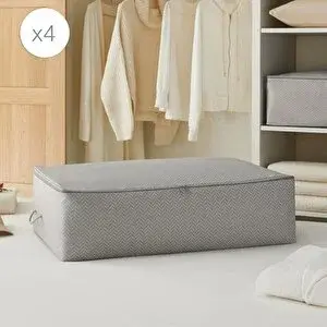 Ocean Home Textile 4'lü Mega Boy Gri Balıksırtı Baza Altı Hurç Set 74 X 46 X 22 Cm