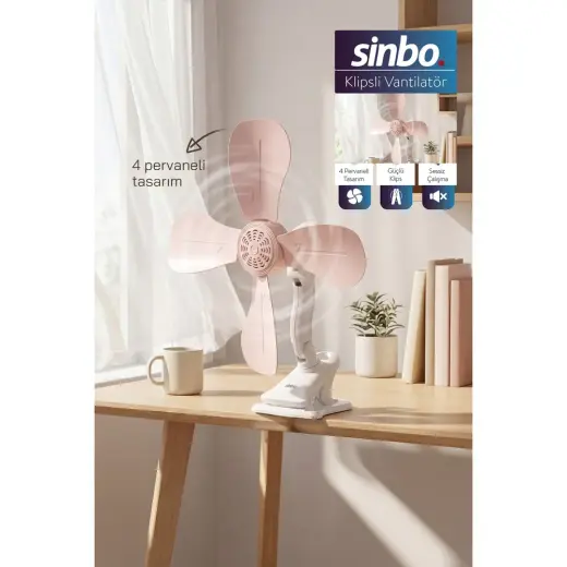 Sinbo SF-7706 Klipsli Vantilatör 10W Taşınabilir Mini Fan Sessiz Masa Tipi Fan