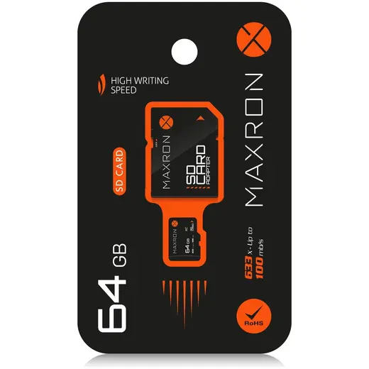 Maxron 64 GB Hafıza Kartı UHS-I Sınıf 10 Hızlı Veri Aktarımı 100 Mb/s Adaptör Dahil
