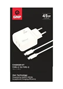 Gnp 45W Gan Type-C Kablo ve Şarj Adaptörü Beyaz Set