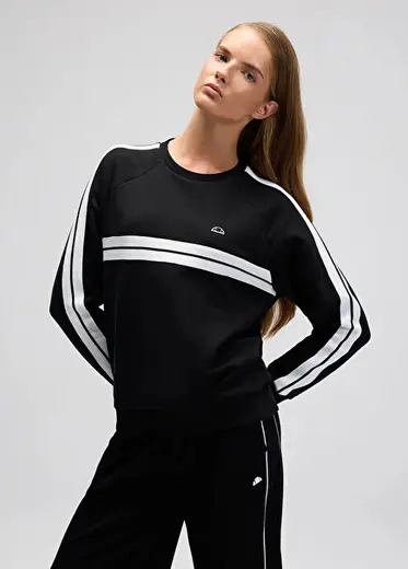 Çizgili Siyah Kadın Sweatshirt EF536-BK