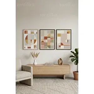 Tontilika Modern Geometrik Uyum 3’lü Ahşap Çerçeveli Tablo Seti 50 x 70 cm