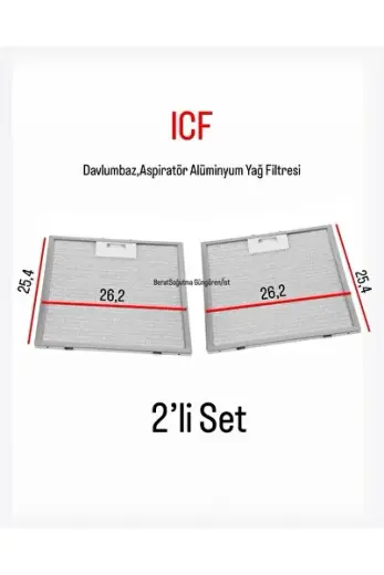 ICF Davlumbaz Yağ Filtresi Aspiratör Metal Tel Filtre 26,2x25,4 (ORİJİNAL/GRİ ÇERÇEVE) 2Lİ SET