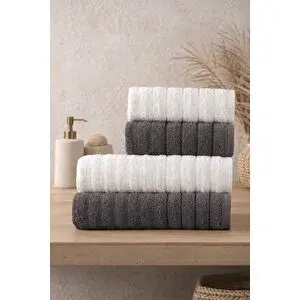 Casnack Violeta Model 4'lü Banyo Havlu Seti, Krem-antrasit Antrasit - Krem