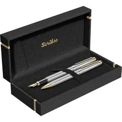 Scrikss 722W Balıksırtı Dolma - Tükenmez Kalem Gold Krom
