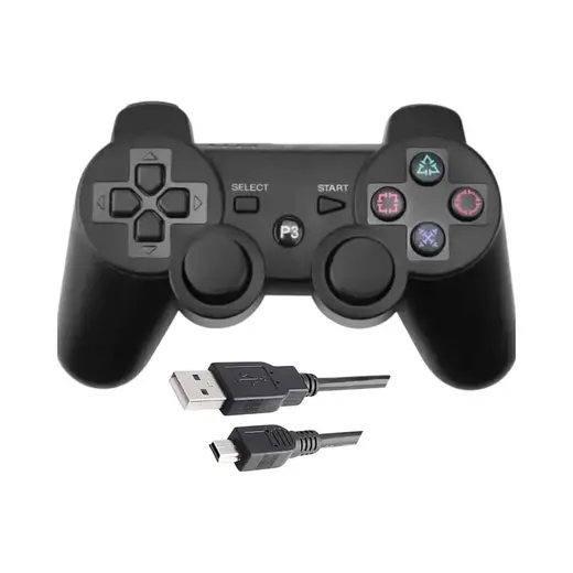 Comse PS3 Dualshock 3 Kablosuz Oyun Kolu Siyah Plastik Aksesuar Şarj Kablosu ile
