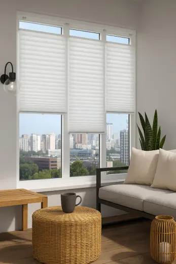 Beyaz Plise Katlanır Cam Balkon Perdesi - Ofis Perdesi - Mutfak Perdesi - Salon Perdesi