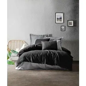 Cotton Box Plain Çift Kişilik Nevresim Takımı Siyah - Gri