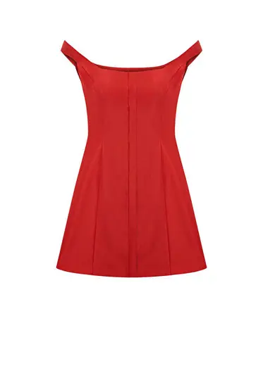 Emma Fiery Red Düşük Yaka Kadın Mini Elbise