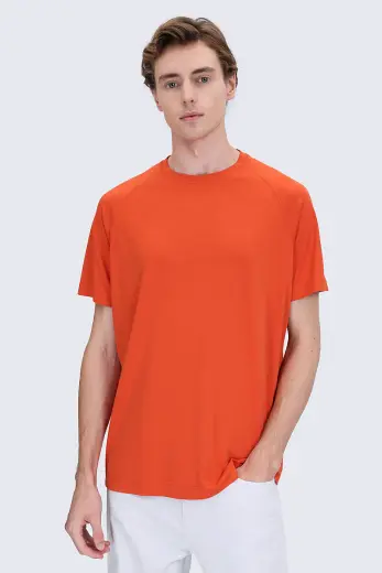 Turuncu Regular Fit Bisiklet Yaka Reglan Kollu Tişört