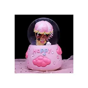 Livava Mutlu Çocuklar Büyük Boy Kar Küresi Işıklı, Müzikli, Püskürtmeli, Pembe, 16x12 Pembe