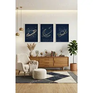 Tontilika Göksel Keşif 3’lü Ahşap Çerçeveli Tablo Seti 30x42 cm