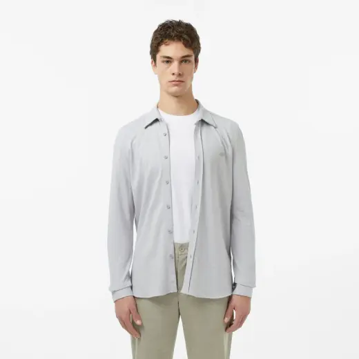 Erkek Slim Fit Düğmeli Yaka Gri Gömlek
