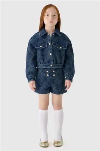 Tyess Kız Çocuk Gömlek Yaka Denim Ceket