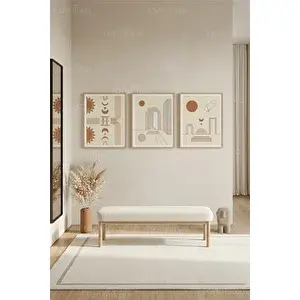 Tontilika Doğal Tonlarda Soyut Geometrik Formlar 3’lü Ahşap Çerçeveli Tablo Seti 21x30 cm
